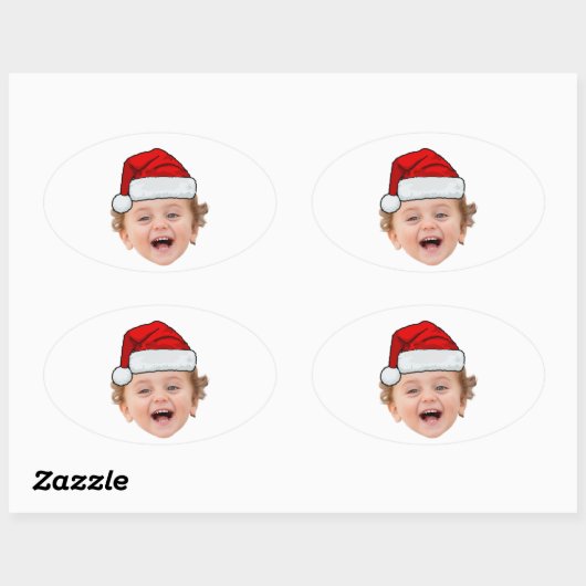 カスタムサンタ帽子ステッカー、顔写真クリスマス 楕円形シール (シート)