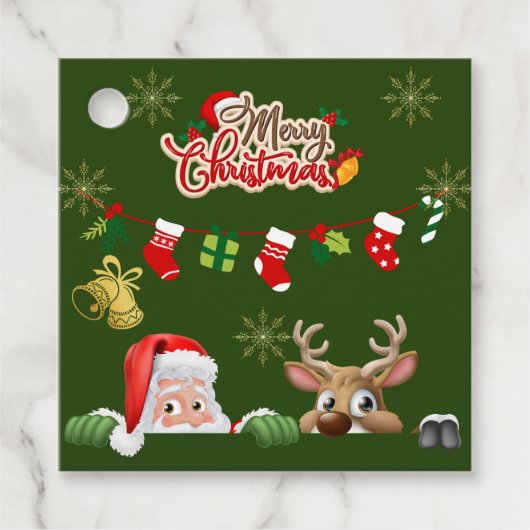 カスタムサンタ&トナカイのクリスマスギフトタグ フェイバータグ (正面)