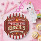 カスタムサーカスストライプ-ヴィンテージファミリ名 ペーパープレート (パーティー)