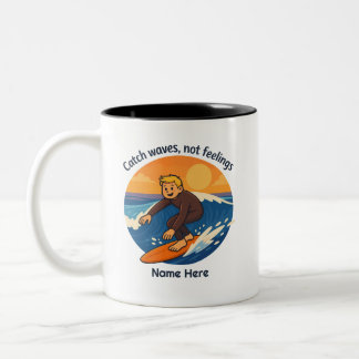 カスタムサーフィンTシャツ Catch Waves Not Feelings ツートーンマグカップ