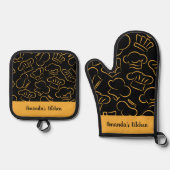 カスタムシェフのシームレスパターンキッチン 鍋つかみ&鍋敷きセット (正面)