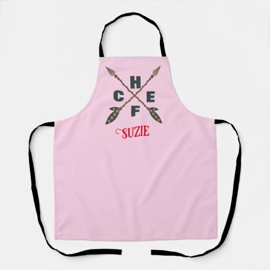 カスタムシェフネームパーソナライズされたウィメンズピンク エプロン (正面)