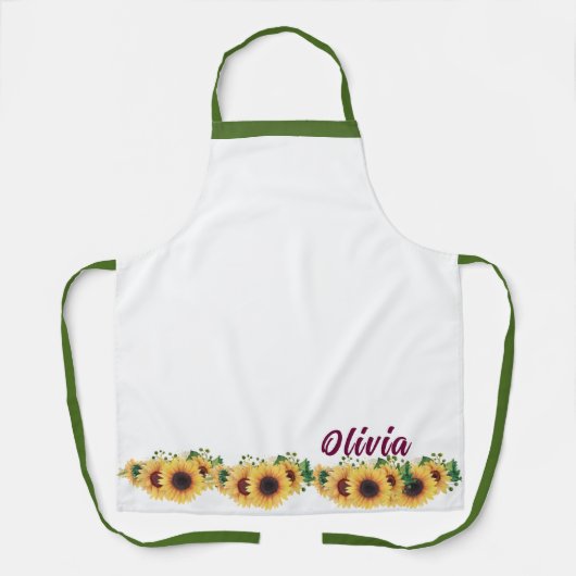 カスタムシェフ名ひまわりウォメン縁どズフローラ エプロン (正面)