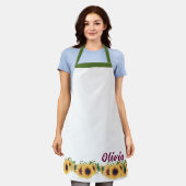 カスタムシェフ名ひまわりウォメン縁どズフローラ エプロン (着用した状態)