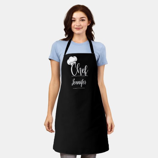 カスタムシェフ名キッチンギフト男性へ&女性 エプロン (着用した状態)