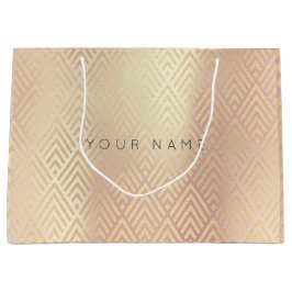 カスタムシェブロン形状金属バラ金ゴールドフォキシエ ラージペーパーバッグ