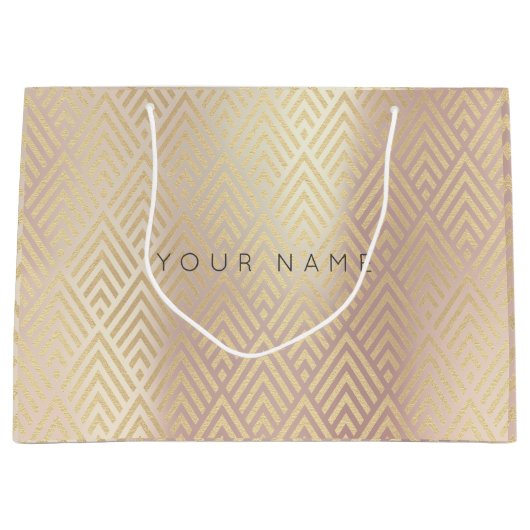 カスタムシェブロン形状金属バラ金ゴールドフォキシエ ラージペーパーバッグ (正面)