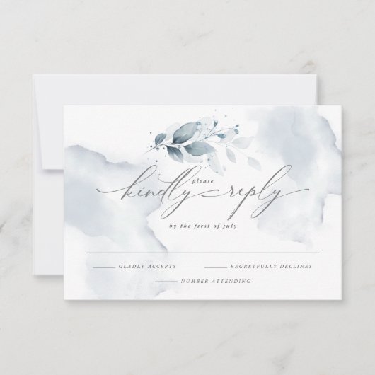 カスタムシェルビーRSVP水彩の紅葉ほこりっぽい青 出欠カード (正面)