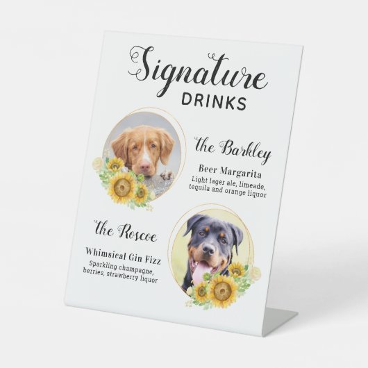 カスタムシグネチャードリンクひまわり結婚ペット 台座サイン (正面)