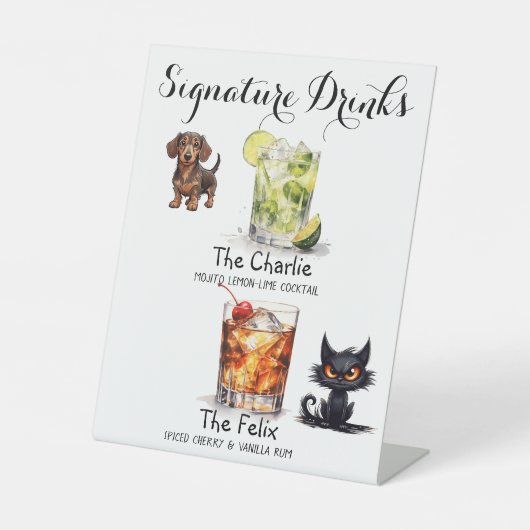 カスタムシグネチャードリンクペット結婚ズバー 台座サイン (正面)