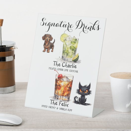 カスタムシグネチャードリンクペット結婚ズバー 台座サイン (インサイチュ)