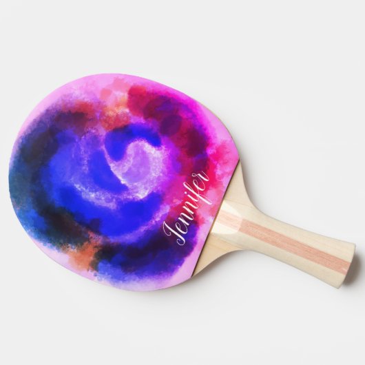 カスタムシグネチャーピンクパープルウォーター色フローラ 卓球ラケット (横)