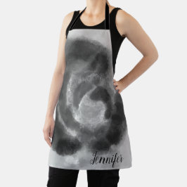 カスタムシグネチャー白黒の水色フローラ エプロン