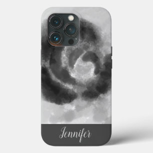 カスタムシグネチャー白黒の水色フローラ iPhone 13 PROケース