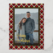 カスタムシックなバッファローランバージャックプレイドパターン金ゴールド 箔シーズンポストカード (正面)