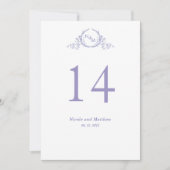 カスタムシックパープルモノグラム結婚のテーブル番号 (正面)