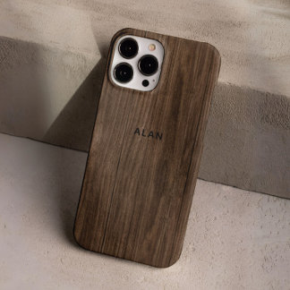 カスタムシックモダンレトロダークブラウンウッドグレイン iPhone 16 PROケース