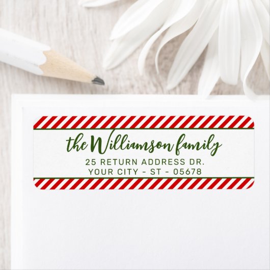 カスタムシックレッドホワイトペパーミントキャンディストライプー ラベル (インサイチュ)