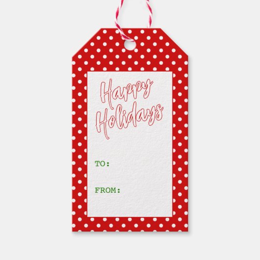 カスタムシック白シンプル水玉模様パターン上の赤 ギフトタグ (正面)