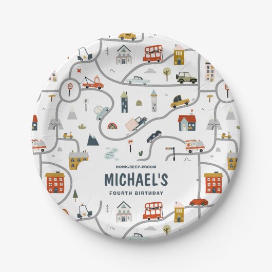 カスタムシティカーズ誕生日 ペーパープレート (正面)