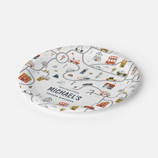 カスタムシティカーズ誕生日 ペーパープレート (アングル)