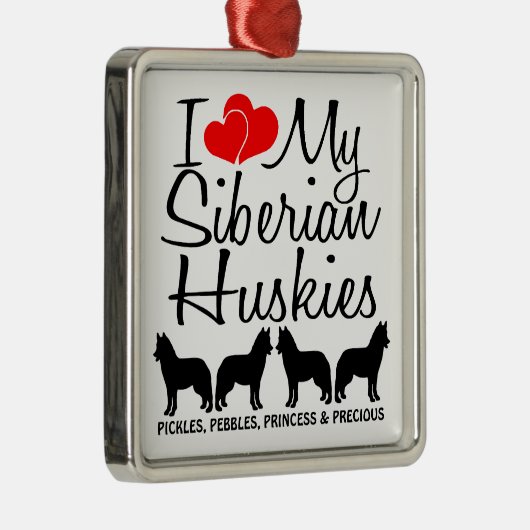カスタムシベリアの4つのハスキーが大好き メタルオーナメント (右)