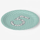 カスタムシャーク誕生日プレート | 第5誕生日 | 海 ペーパープレート (アングル)