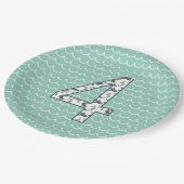 カスタムシャーク誕生日プレート | 4歳の誕生日 | 海 ペーパープレート (アングル)