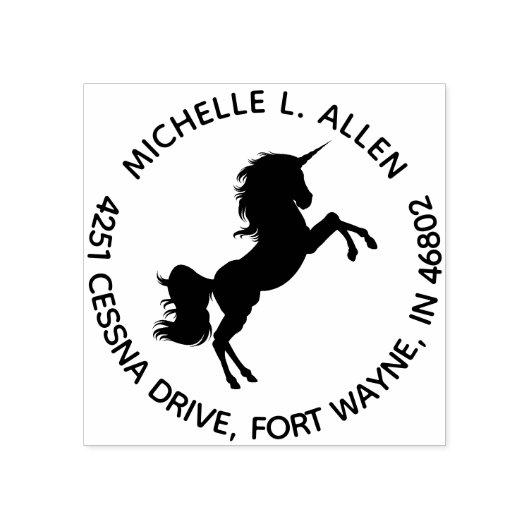 カスタムシルエットユニコーンラウンド差出人住所 ラバースタンプ (インプリント)