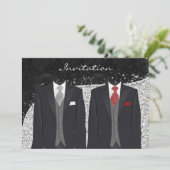 カスタムシルバーアンドグレーゲイ結婚式招待状 招待状 (スタンド正面)