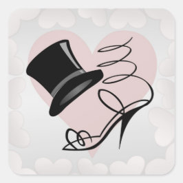カスタムシルバーハートブラックトップハットとハイヒール スクエアシール