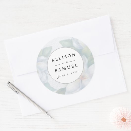 カスタムシルバーホワイトドグウッド結婚の花 ラウンドシール (封筒)