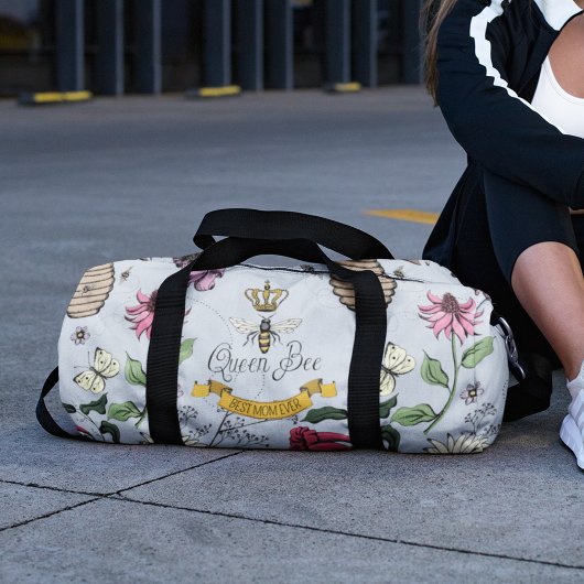 カスタムシルバーミスト、ブラック&金ゴールドクイーンビー&クラウン ダッフルバッグ