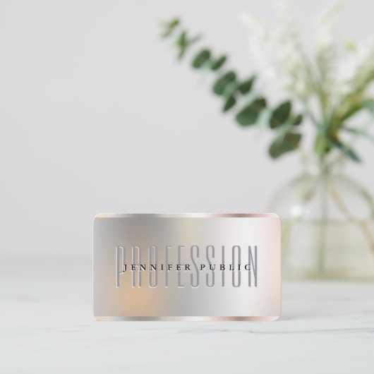 カスタムシルバーメタリックルックラグジュアリープレミアムシルク 名刺 (スタンド正面)