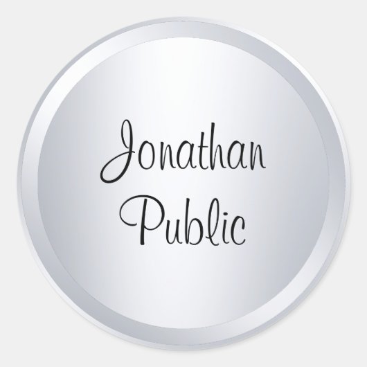 カスタムシルバールックモダンテンプレートタイポグラフィ ラウンドシール (正面)