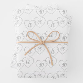 カスタムシルバ結婚ーの新郎新婦ハートチャーム ラッピングペーパーシート