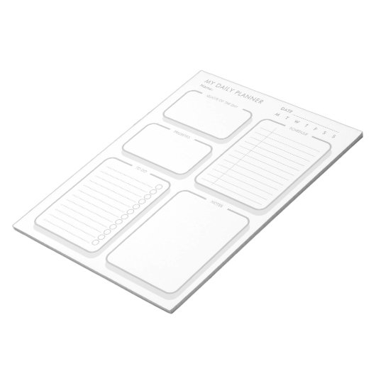 カスタムシンプルグレイミニマルアンダテッドデイリープランナー ノートパッド (アングル)
