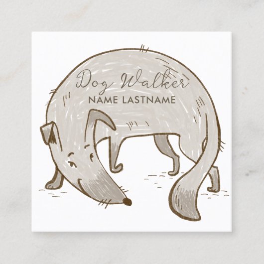 カスタムシンプルグレードッグ歩く座りサービス スクエア名刺 (正面)