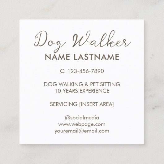 カスタムシンプルグレードッグ歩く座りサービス スクエア名刺 (裏面)