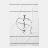 カスタムシンプルグレーホワイトモノグラムファミリー名 キッチンタオル (縦)