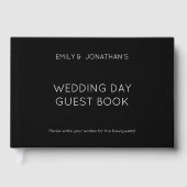 カスタムシンプルタイポグラフィブラックウェディングデイ ゲストブック (正面)