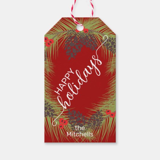 カスタムシンプルピエレガントネコーンダーク赤と白 ギフトタグ (正面)