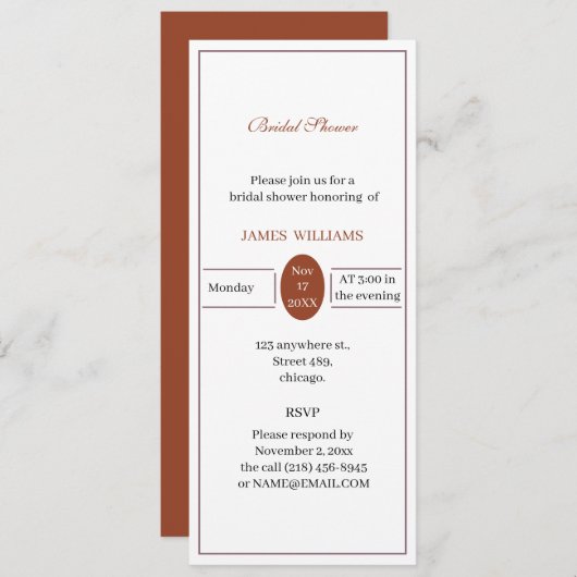 カスタムシンプルブライダルシャワー 招待状 (正面/裏面)