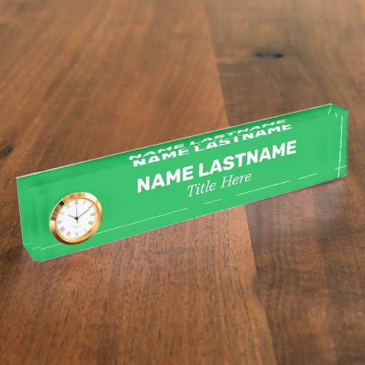 カスタムシンプルブライトグリーンミニマルモダンリストクロック デスクネームプレート (側面)