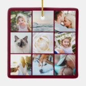 カスタムシンプルミニマルPhoto Collage Grid Burgundy セラミックオーナメント (裏面)