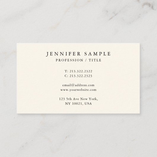 カスタムシンプルモダンテンプレートエレガントクリーム色 名刺 (裏面)