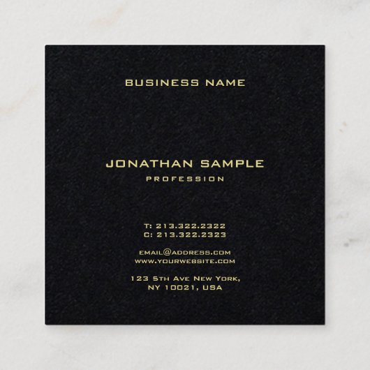 カスタムシンプルモダンパーソナライズされた金ゴールド名文字 スクエア名刺 (裏面)