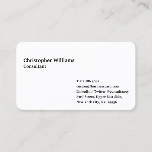 カスタムシンプルモダンプロフェッショナルホワイトミニマリスト 名刺 (正面)