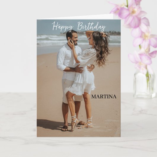 カスタムシンプルモダンScriptフォトハッピーバースデー カード