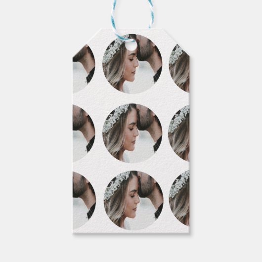 カスタムシンプル円形画像コラージュの追加の名前 ギフトタグ (正面)